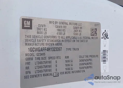 2017 Chevrolet Express 2500 Work Van from USA, damaged, VIN 1GCWGAFF4H1323397